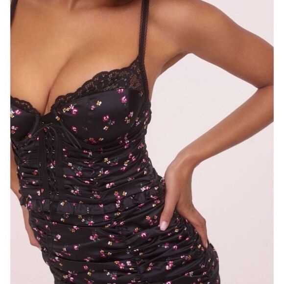 For Love and Lemons Pansy Mini Black Dress Floral Size S - Picture 4 of 10